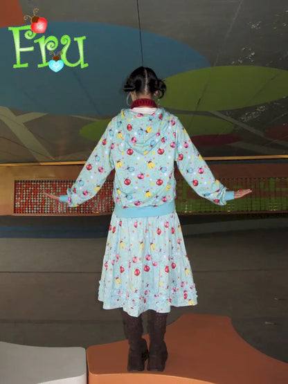 Beetle Print Blue Hoodie and Skirt Set【s0000014193】