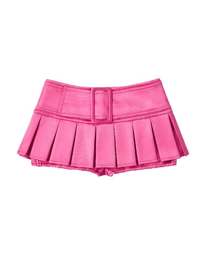 Satin Solid Pleated Mini Skirt【s0000018738】