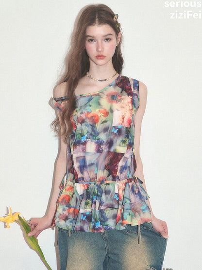 Summer Ruffle Oil Painting Vest【s0000017748】