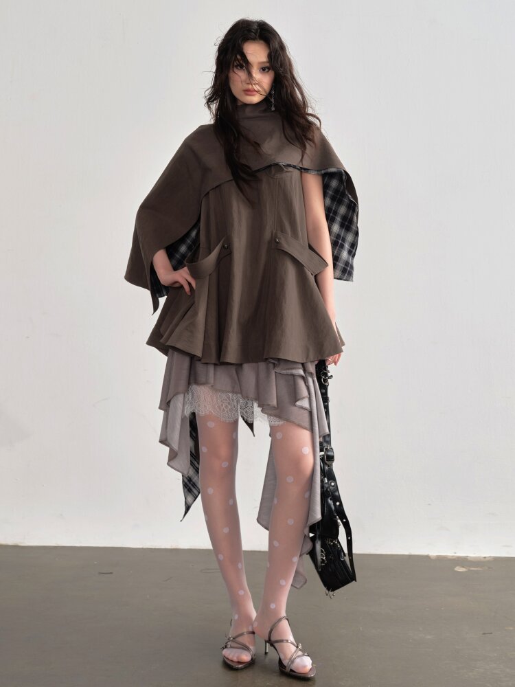 Earth Color Detachable Cape Sundress【s0000015692】