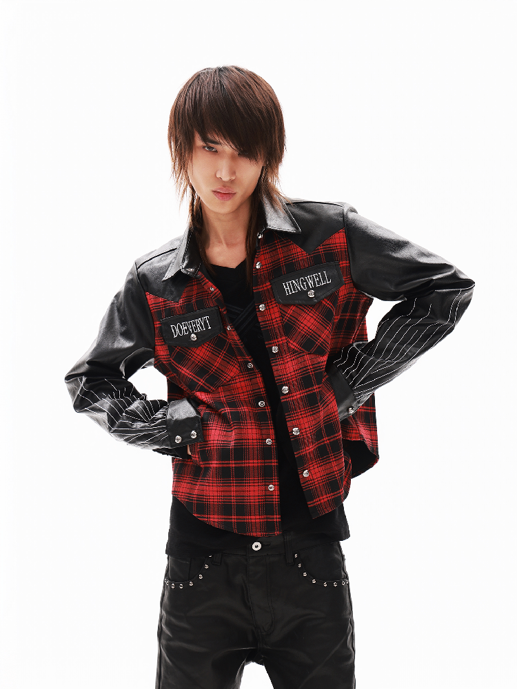 Embroidery Slogan Plaid Leather Jacket【s0000018353】