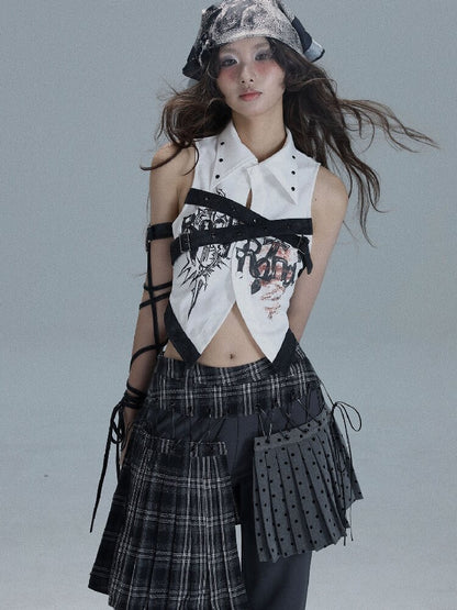 Punk Print Splicing Sleeveless【s0000016719】