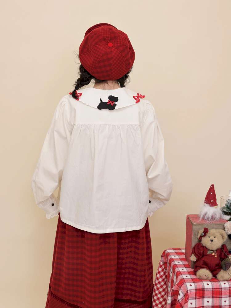 Puppy Bow Embroidery Lace Shirt【s0000015099】