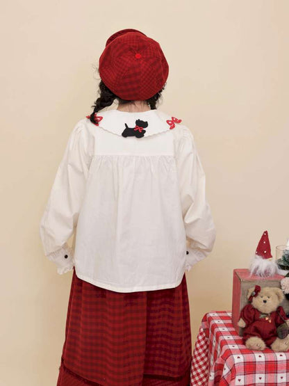 Puppy Bow Embroidery Lace Shirt【s0000015099】