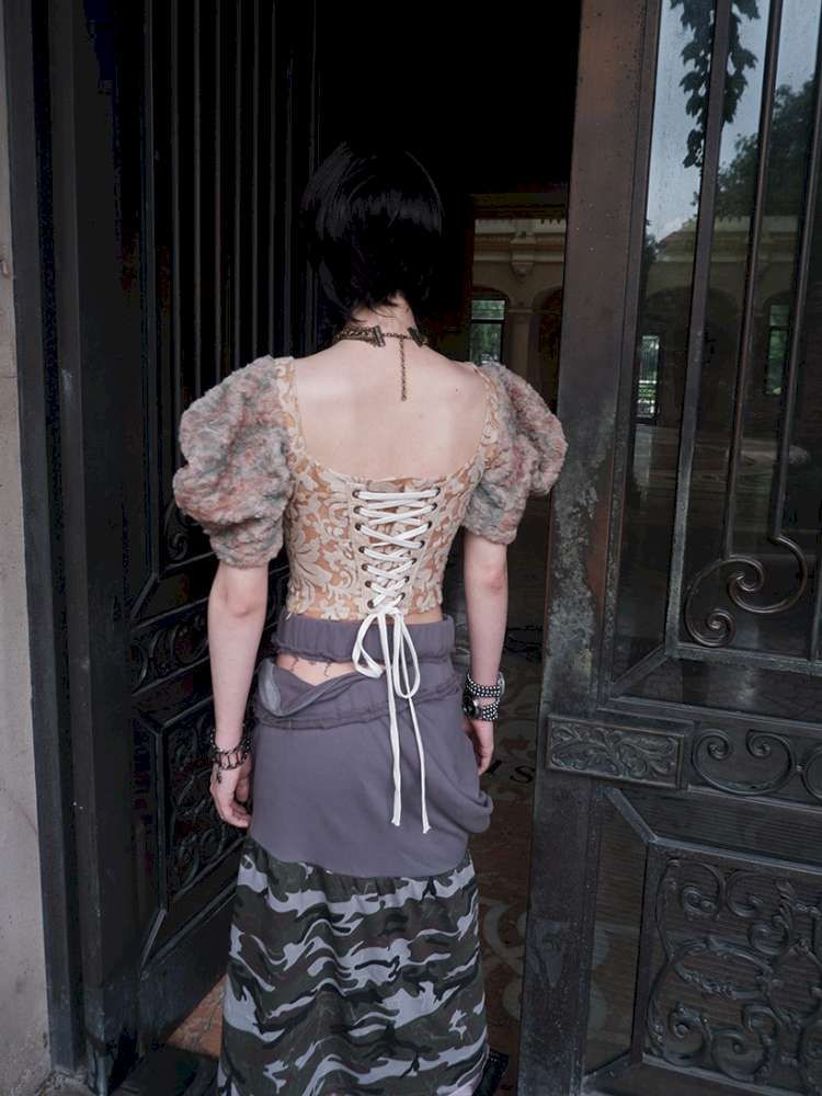 Patchwork Sheer Bud Strap Court Top【s0000015145】