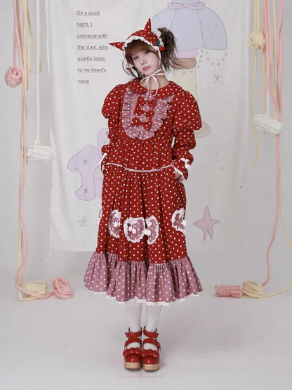 Lolita old-fashioned red polka dot niche dress【s0000014109】
