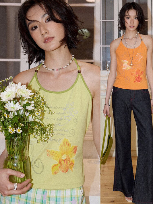 Floral Beaded Halterneck Camisole【s0000016657】
