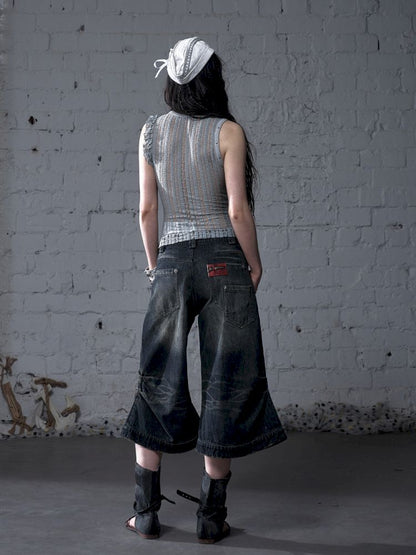 Wide-leg denim cropped pants【s0000012800】