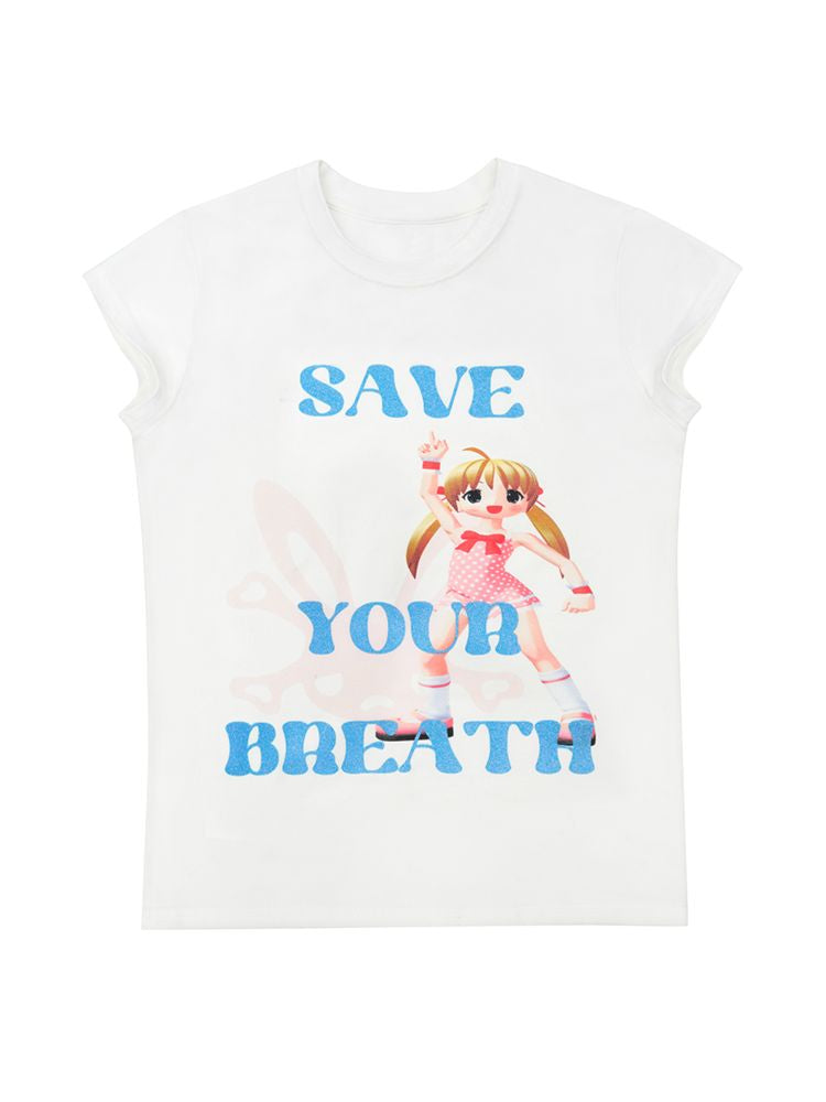 "Save it" Glitter Print T-Shirt [S0000008995]