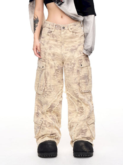 Multi-Pocket Raw Edge Workwear Bib Pants【s0000011367】