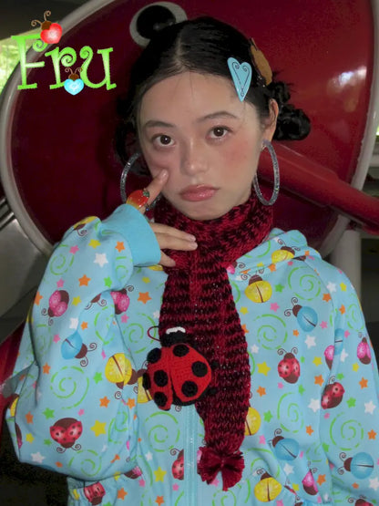 Hand-Knitted Beetle-Patterned Scarf【s0000014190】