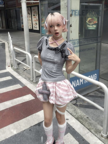 Slim-fit short gray T-shirt【s0000012811】