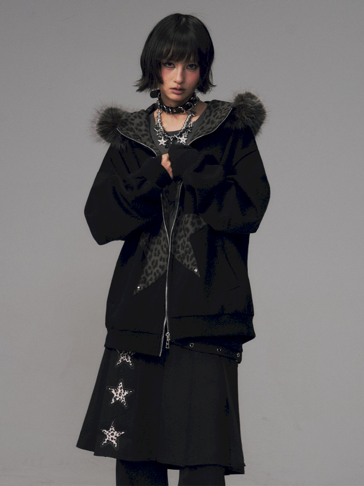 Cat Ears Leopard Print Fleece Hooded Jacket【s0000014708】