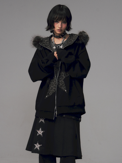 Cat Ears Leopard Print Fleece Hooded Jacket【s0000014708】