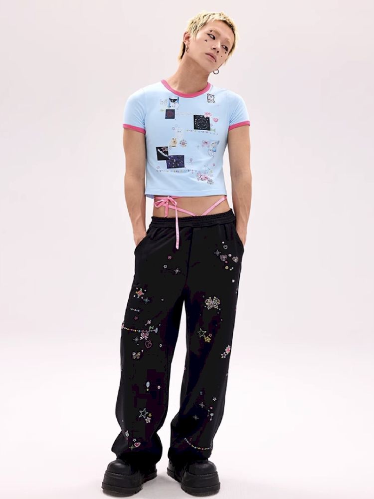 Sticker Printed Rhinestone T-Shirt【s0000011794】