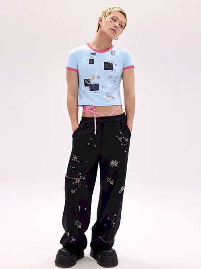 Sticker Printed Rhinestone T-Shirt【s0000011794】