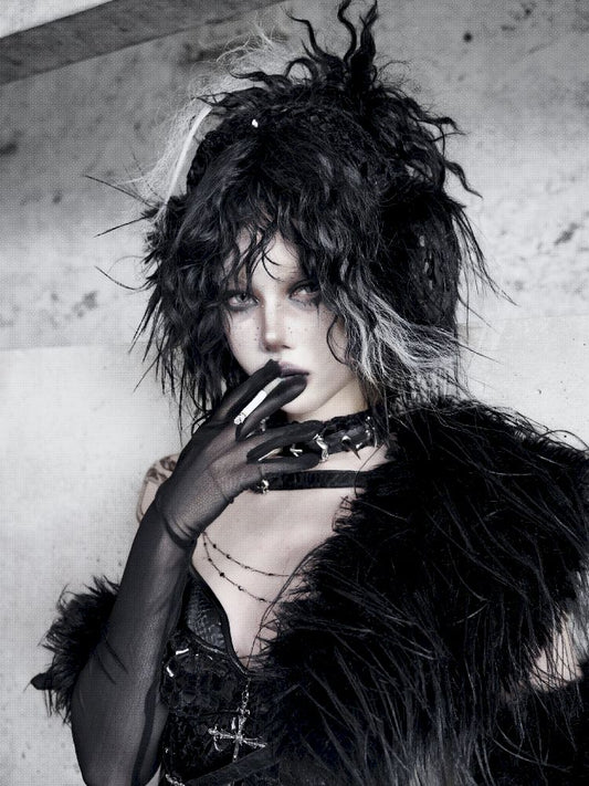 Furry Black Cross Earmuffs【s0000011166】