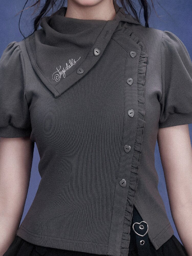 Diagonal Placket Stacked T-shirt【s0000015762】