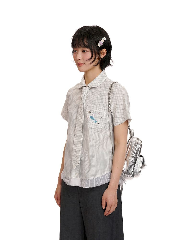 Plaid Irregular Rhinestone Plaid Lace Shirt【s0000012491】