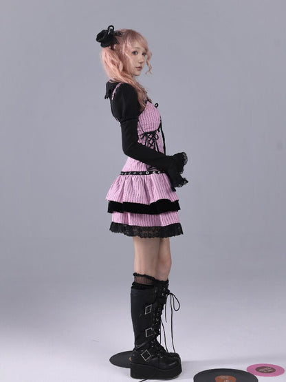 Striped Black Velvet Singing Gown【s0000016220】