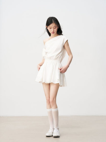 French Hollow Flower Slant Shoulder Dress【s0000013236】