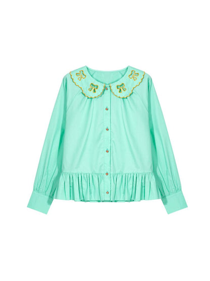 Bow Embroidered Long Sleeve Blouse【s0000009776】