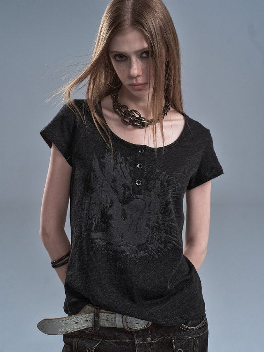 Snow Dot Gray Tencel Cotton T-shirt【s0000016636】