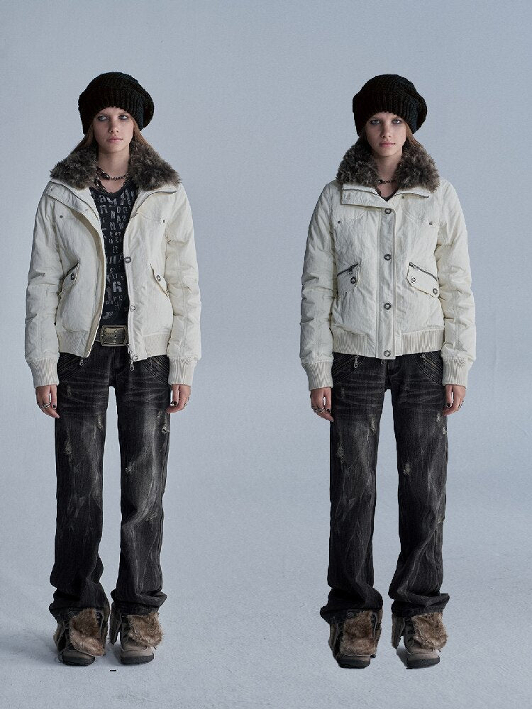 Studded Wool Collar Down Jacket【s0000019092】
