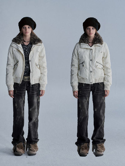 Studded Wool Collar Down Jacket【s0000019092】