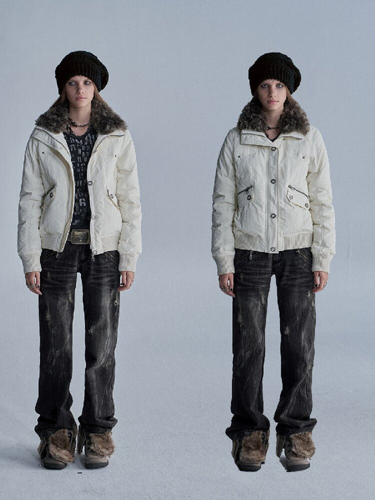 Studded Wool Collar Down Jacket【s0000019092】