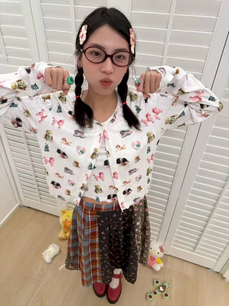 Plaid Floral Patchwork Pleated Skirt 【s0000013972】