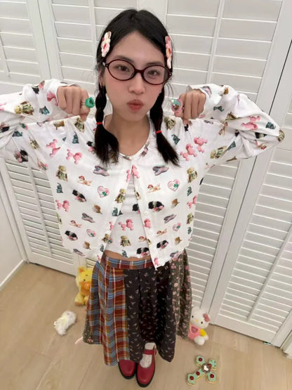 Plaid Floral Patchwork Pleated Skirt 【s0000013972】