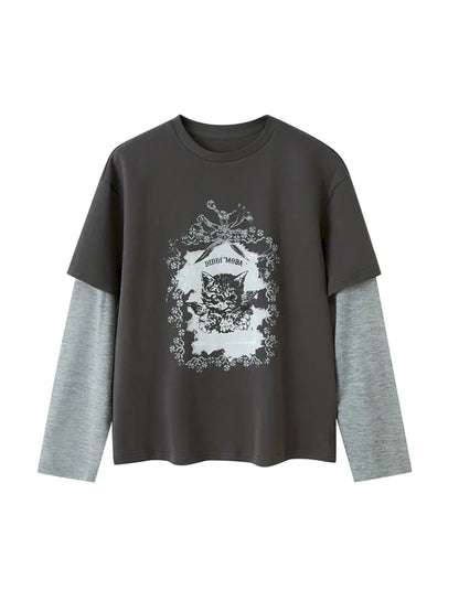 Oversized Faux Two-Piece Long-Sleeve T-Shirt【s0000014047】