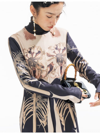 Printed Long Big Hem Dress【s0000011314】