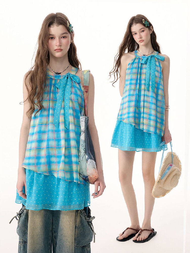 Summer Fresh Plaid Halter Dress【s0000017300】