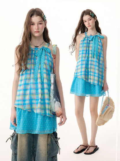 Summer Fresh Plaid Halter Dress【s0000017300】