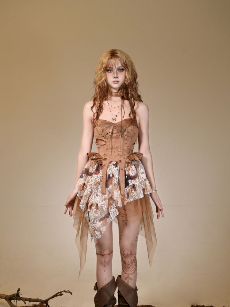 Lace wandering wind neck sexy dress【s0000013503】