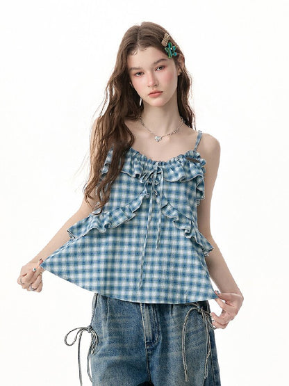Ruffled Plaid Slimming Camisole【s0000017315】