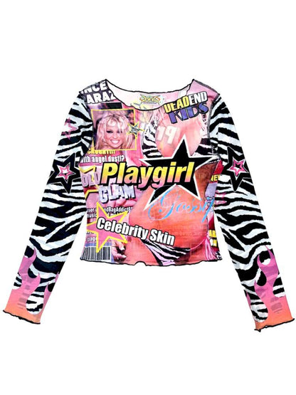 Y2K Millennium Print Long Sleeve Mesh Top【s0000014915】