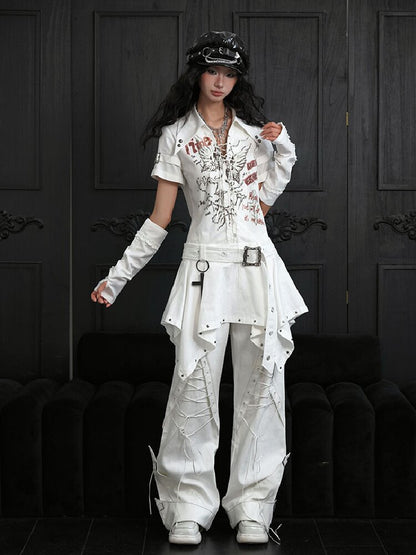 Irregular Lace Up Printed Dress【s0000018175】
