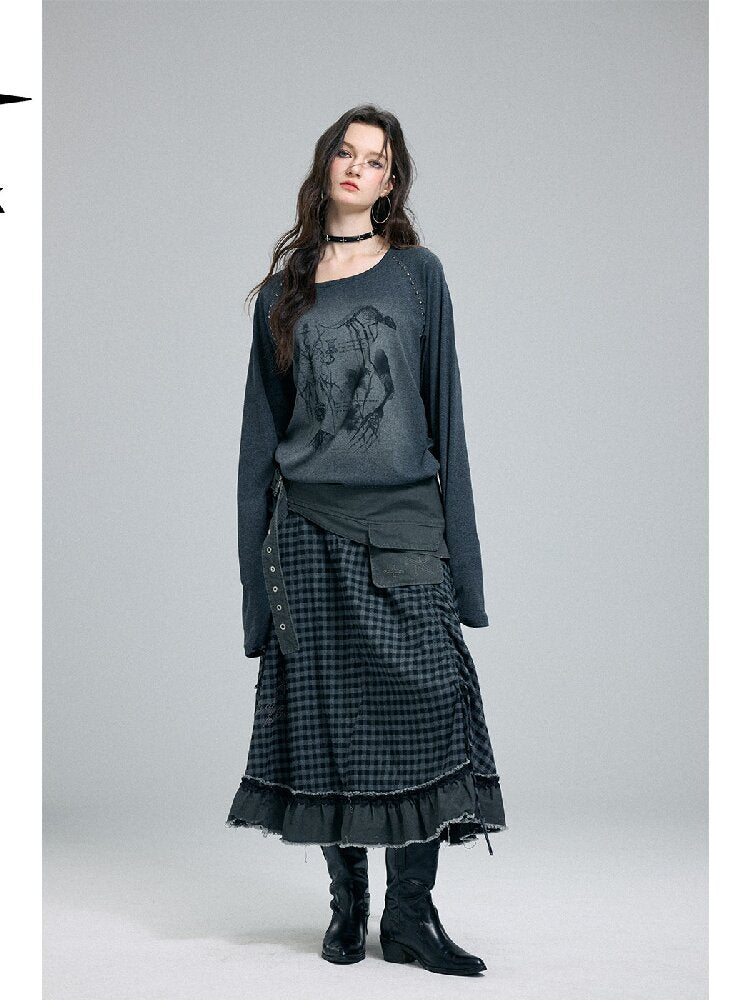 Raw Edge Plaid Patchwork Skirt【s0000016264】