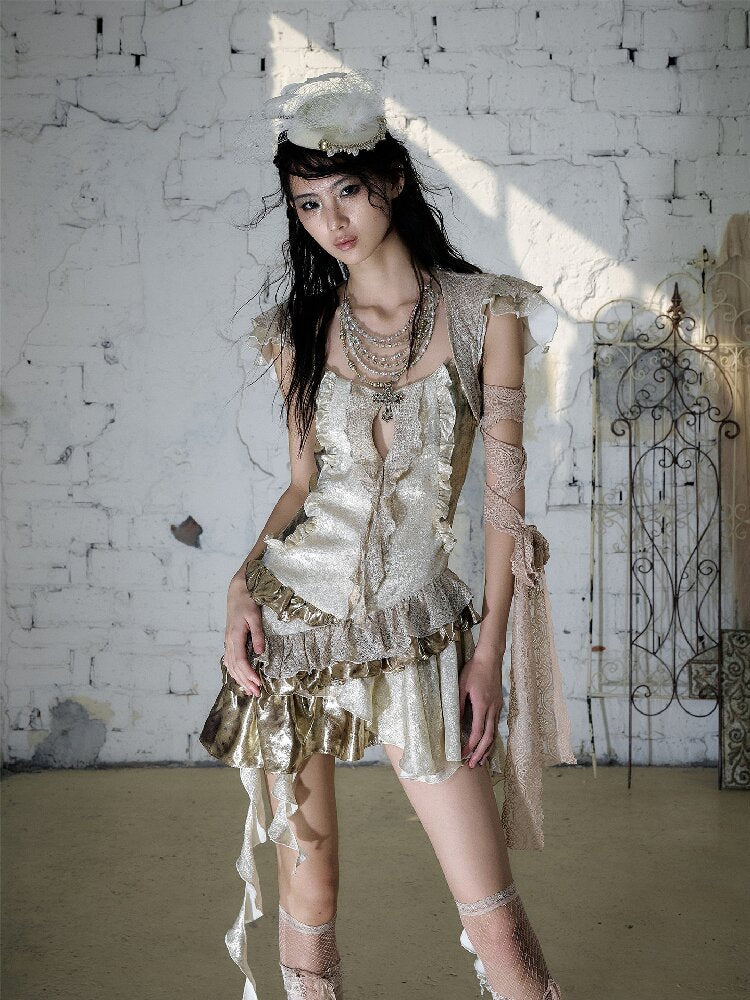 Baroque Satin Ruffle Two Piece Dress【s0000016996】