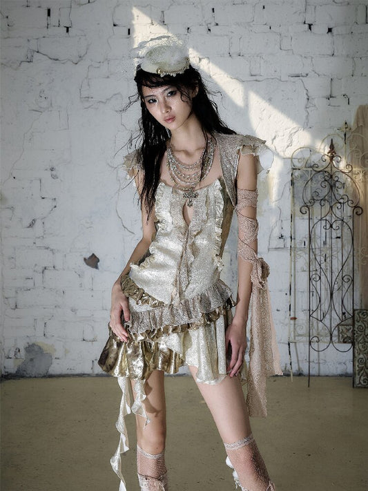Baroque Satin Ruffle Two Piece Dress【s0000016996】