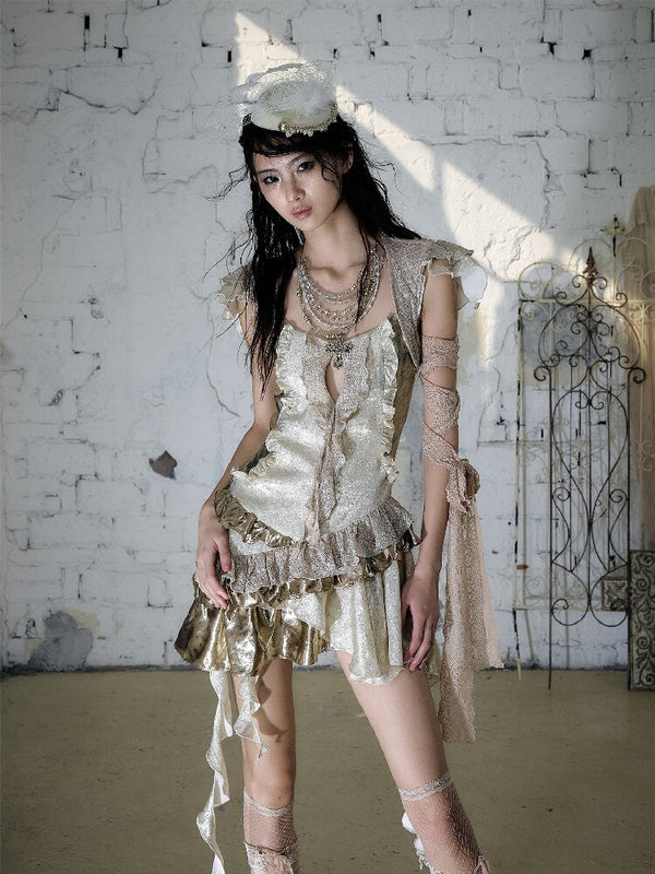 Baroque Satin Ruffle Two Piece Dress【s0000016996】