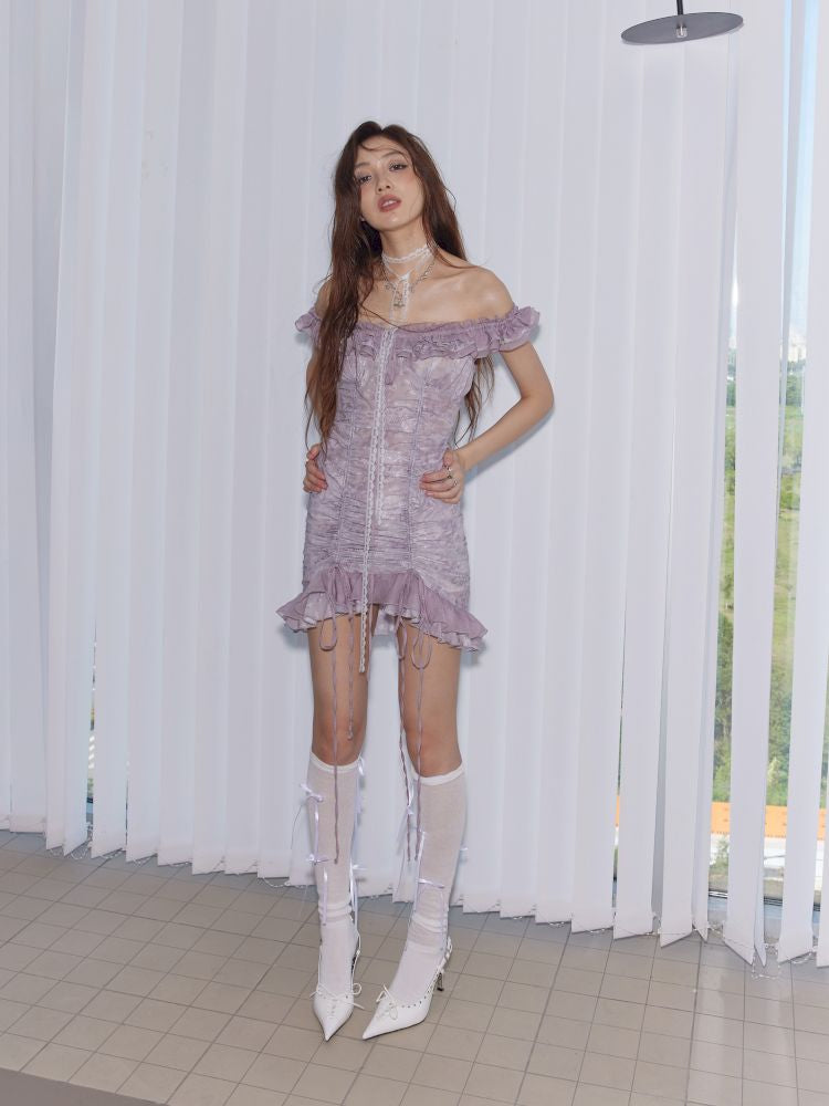 One Shoulder Ruffle Drawstring Dress【s0000013216】