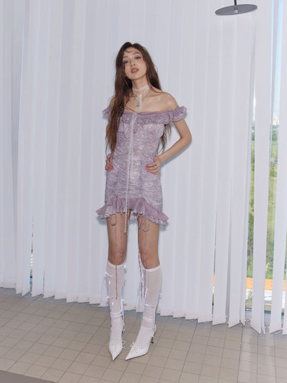 One Shoulder Ruffle Drawstring Dress【s0000013216】