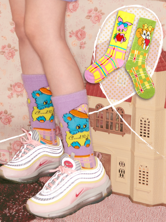 Plush-Style Check Pattern Animal Socks【s0000014510】