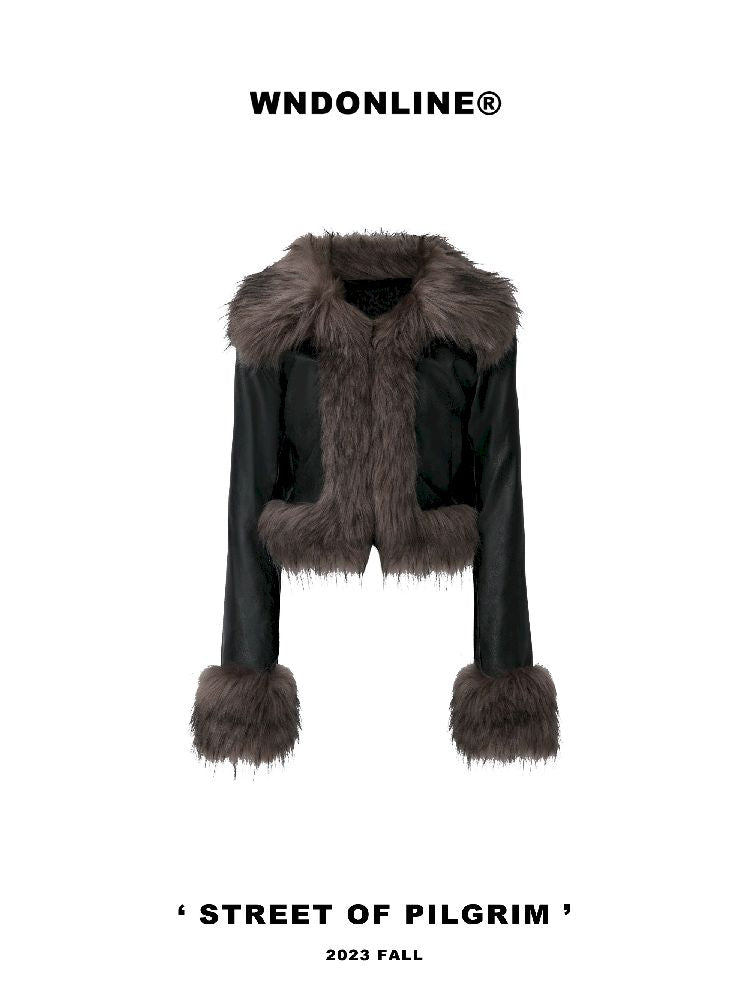 Faux raccoon fur collar do old thick coat[s0000004765]