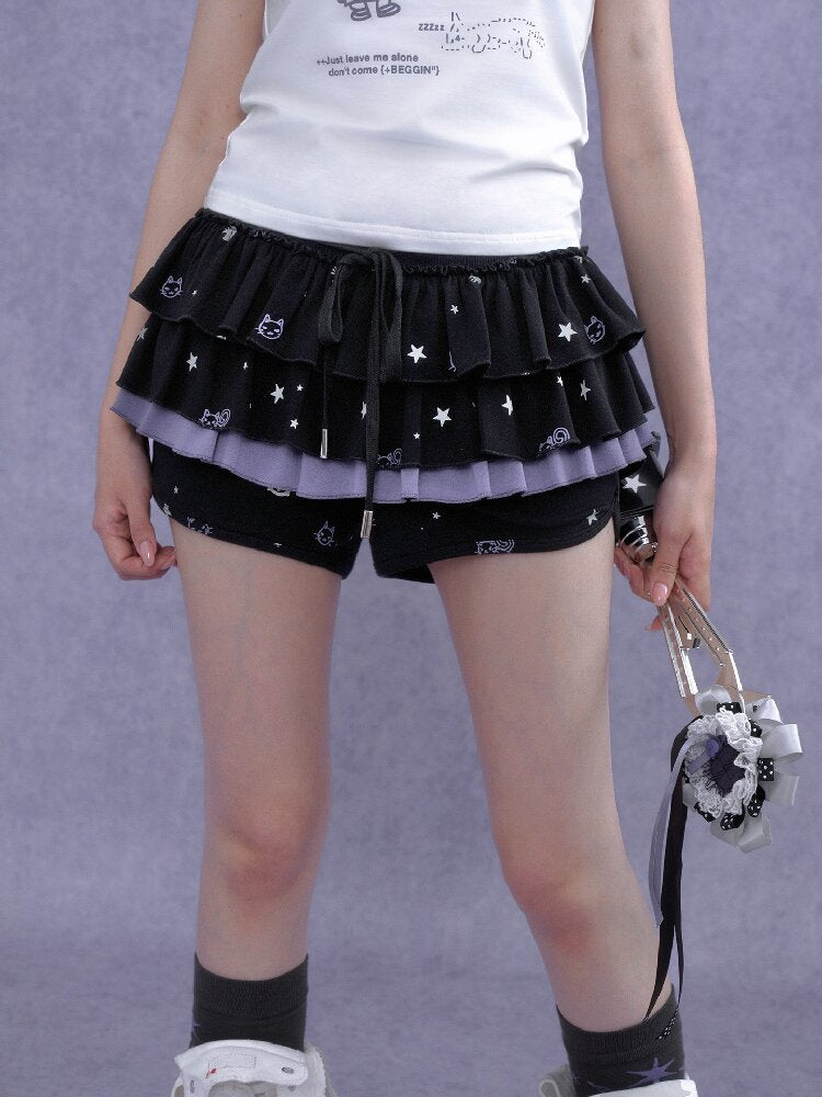 Black Purple Print Cake Culottes【s0000016650】