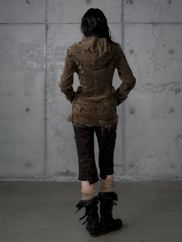 Corduroy Detachable Slim-Fit Hooded Jacket【s0000013952】